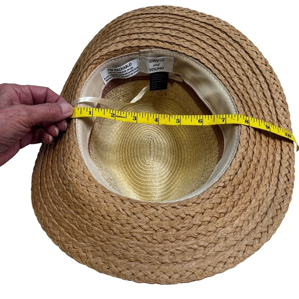 David & Young Packable Mixed Straw Fedora Hat One Size Fits Most Tan/Mauve NEW